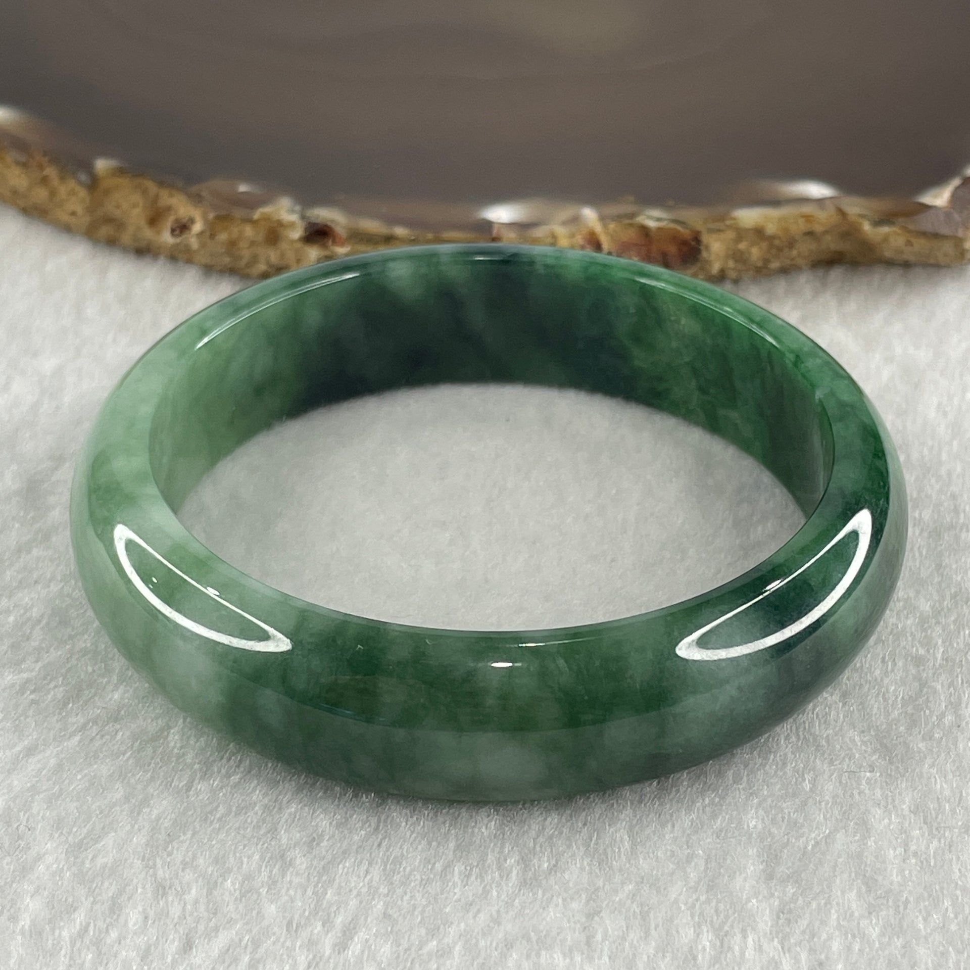 Certified Type A Natural Green with Emerald Green and White Spot Jadeite Bangle 58.20g Inner Diameter 57.9mm 14.8 by 7.7mm (Very Slight Internal Line) - Huangs Jadeite and Jewelry Pte Ltd