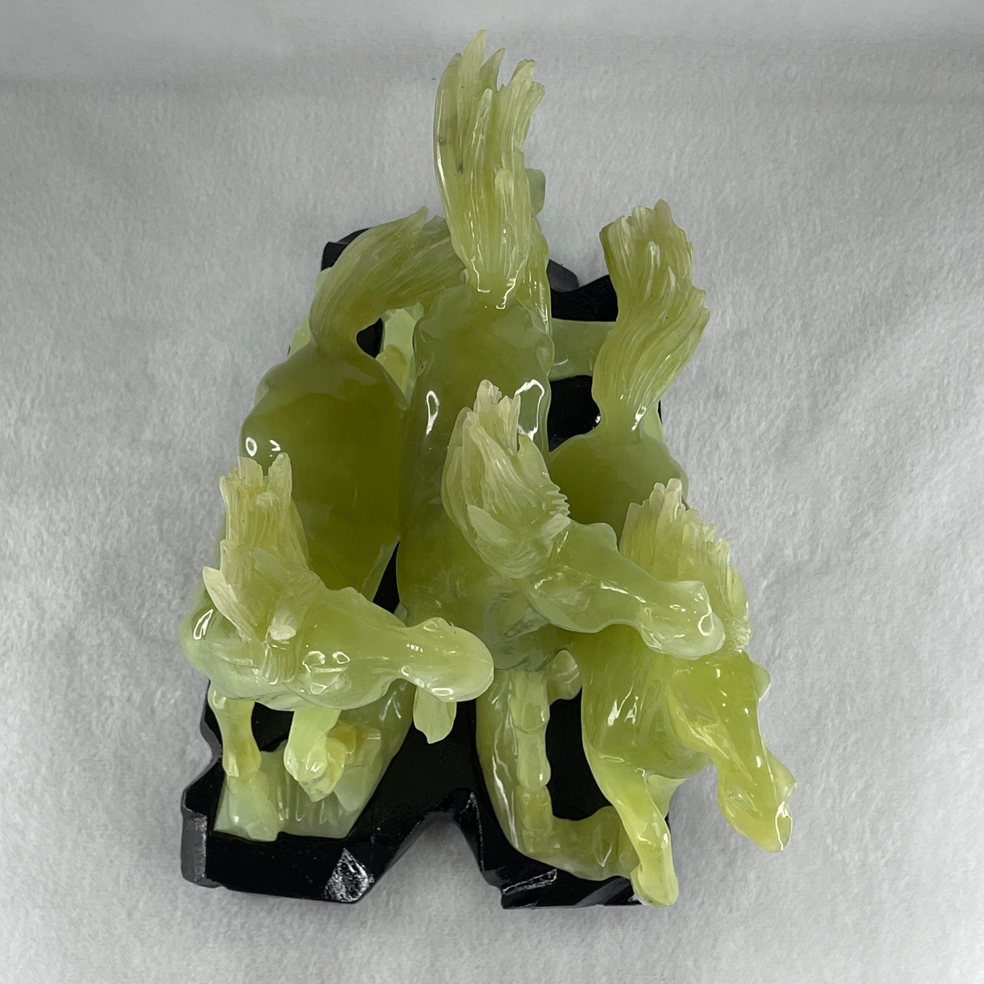 Natural Yellowish Green Serpentine 3 Victory Horse with Wooden Stand Display 1,929.3g 198.0 r we by 166.0 by 200.0mm - Huangs Jadeite and Jewelry Pte Ltd