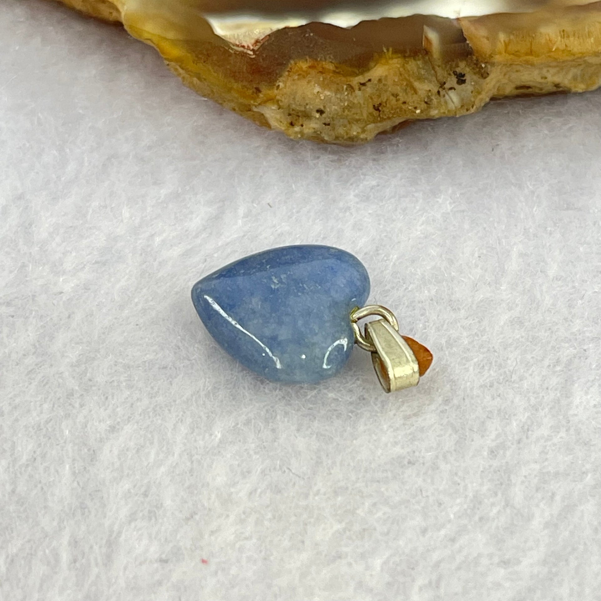 Natural Blue Aventurine Mini Heart Pendant with Sliver Clasps 0.93g 11.9 by 12.0 by 4.5mm - Huangs Jadeite and Jewelry Pte Ltd