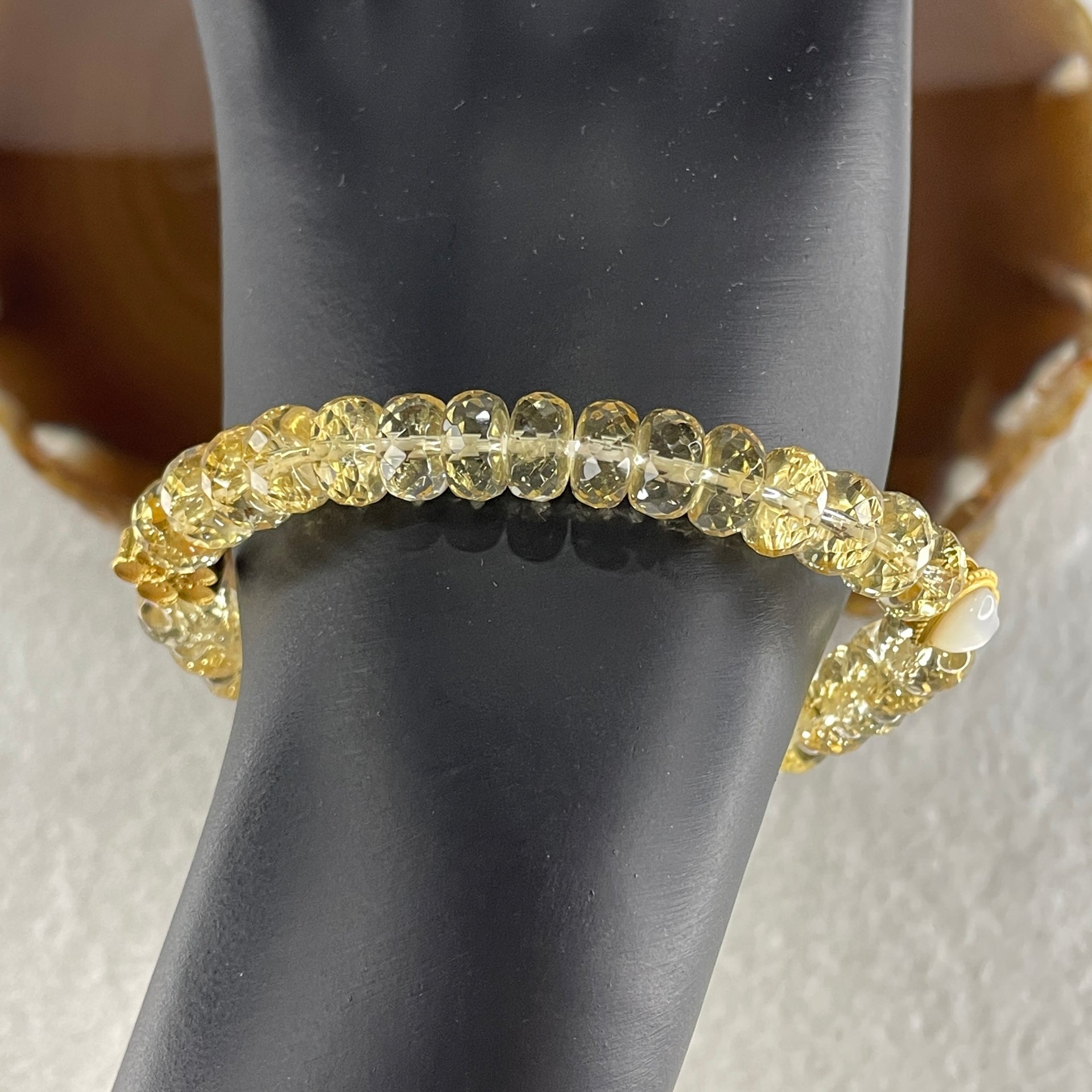 Natural Citrine Donut with Heart Shape Charm Bracelet 20.03g 15cm 8.5mm 34 Beads - Huangs Jadeite and Jewelry Pte Ltd