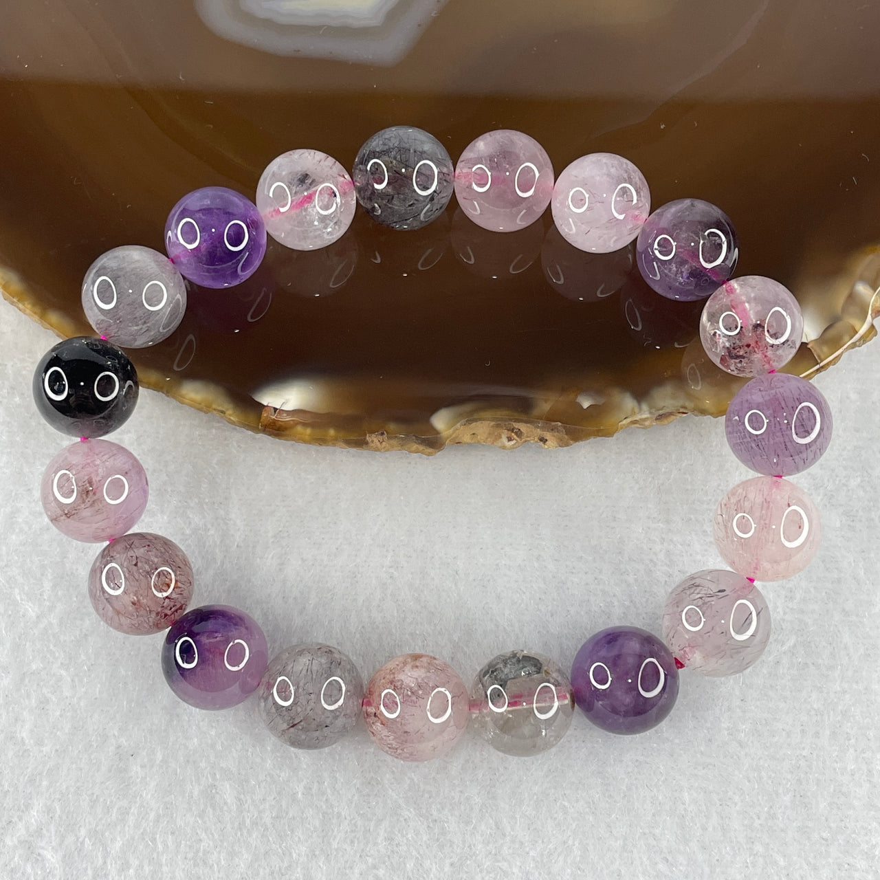 Certified Above-Average Grade Natural Super 7 Crystal Beads Bracelet | Authentic Sacred Seven Multi-Mineral Inclusions Quartz Spiritual Catalyst & Auric Shield Bracelet (36.00g | 17.5cm Length | 11.3mm | 19 Beads)