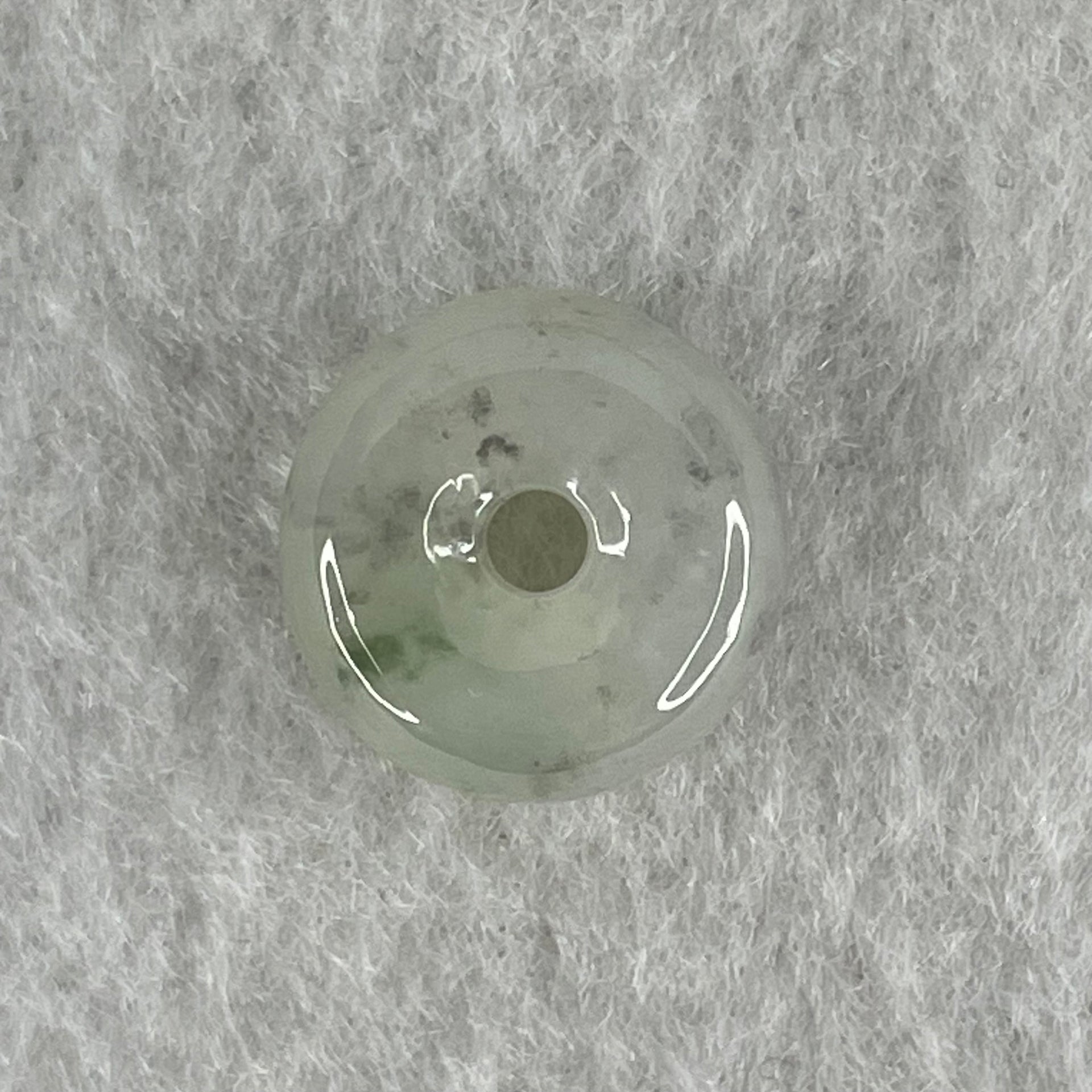 Type A Semi Icy Faint Green Jadeite Ping An Kou Donut Pendant 2.44g 13.2 by 6.6mm - Huangs Jadeite and Jewelry Pte Ltd