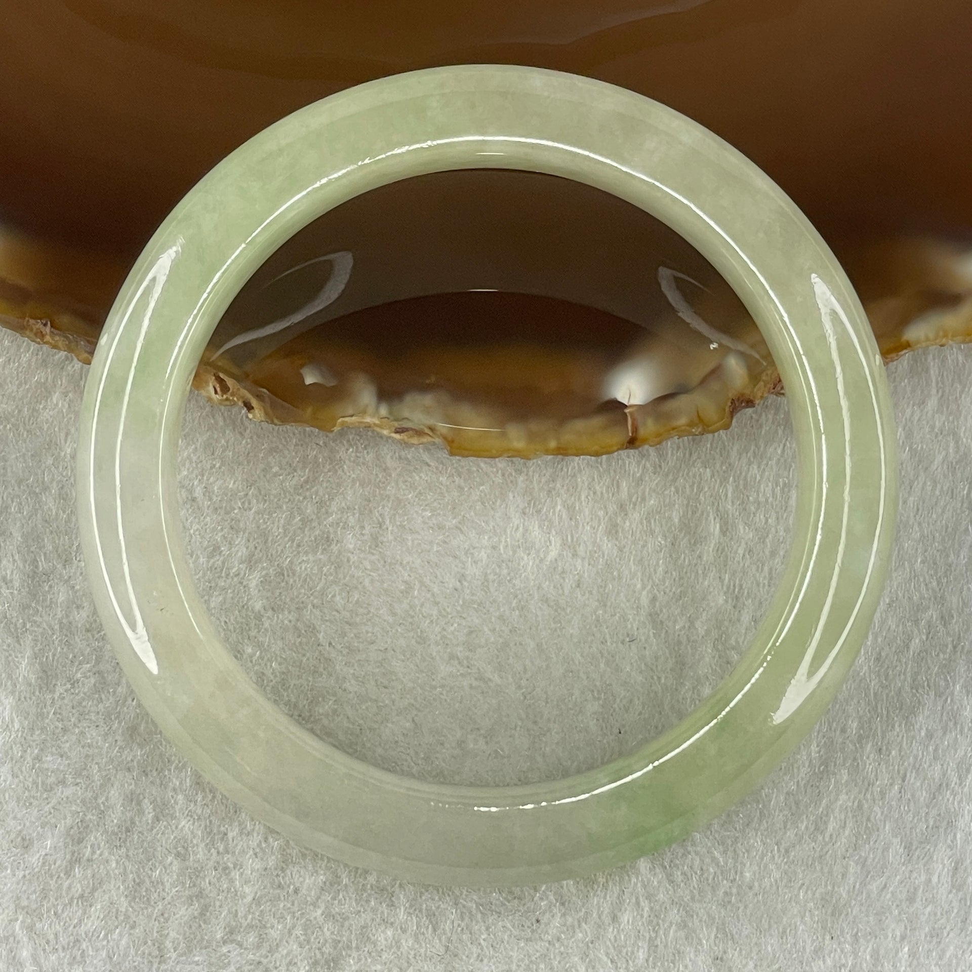 Rare Type A Natural Semi Icy Jelly Light Green with Faint Lavender Jadeite Bangle 44.21g Inner Diameter 50.6mm 10.8 by 8.2mm (Perfect) - Huangs Jadeite and Jewelry Pte Ltd