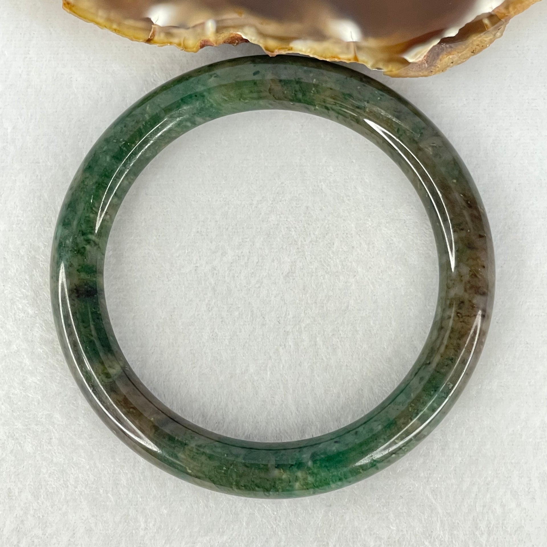 Natural Dark Green with Brown Patches Aventurine Bangle Internal Diameter 58.3mm 42.37g 9.5 by 9.6mm - Huangs Jadeite and Jewelry Pte Ltd