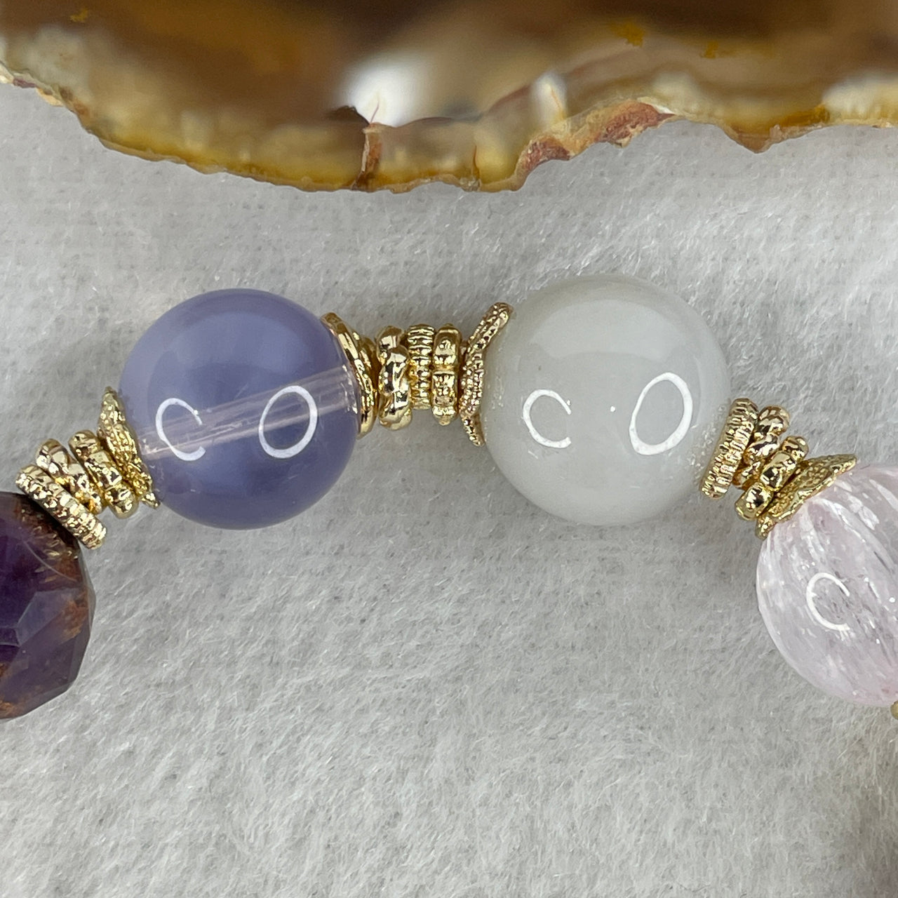Natural Amethyst, Phantom Amethyst, Aquamarine & Clear Quartz Bracelet | 15cm Tailored Strand | 11-Piece Powerhouse Statement Cluster with Gold Flower Charms (41.13g, 9.9-13.7mm)