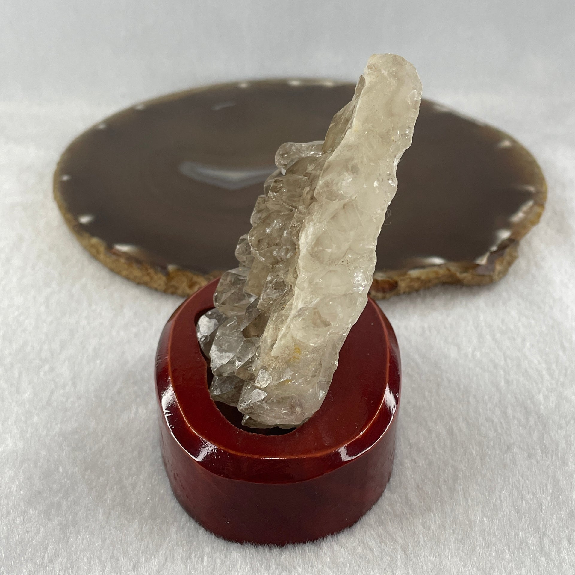 Natural Smoky Quartz Rough Rectangular Shape Display in Wooden Stand 164.95g 76.3 by 55.5 by 86.7mm - Huangs Jadeite and Jewelry Pte Ltd