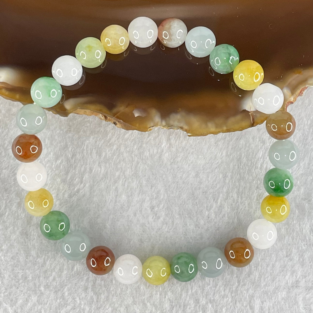 Type A Muti Color (Green, Lavender and Brown) Jadeite Beads Bracelet 15.00g 15.5cm 7.0mm 27 Beads - Huangs Jadeite and Jewelry Pte Ltd
