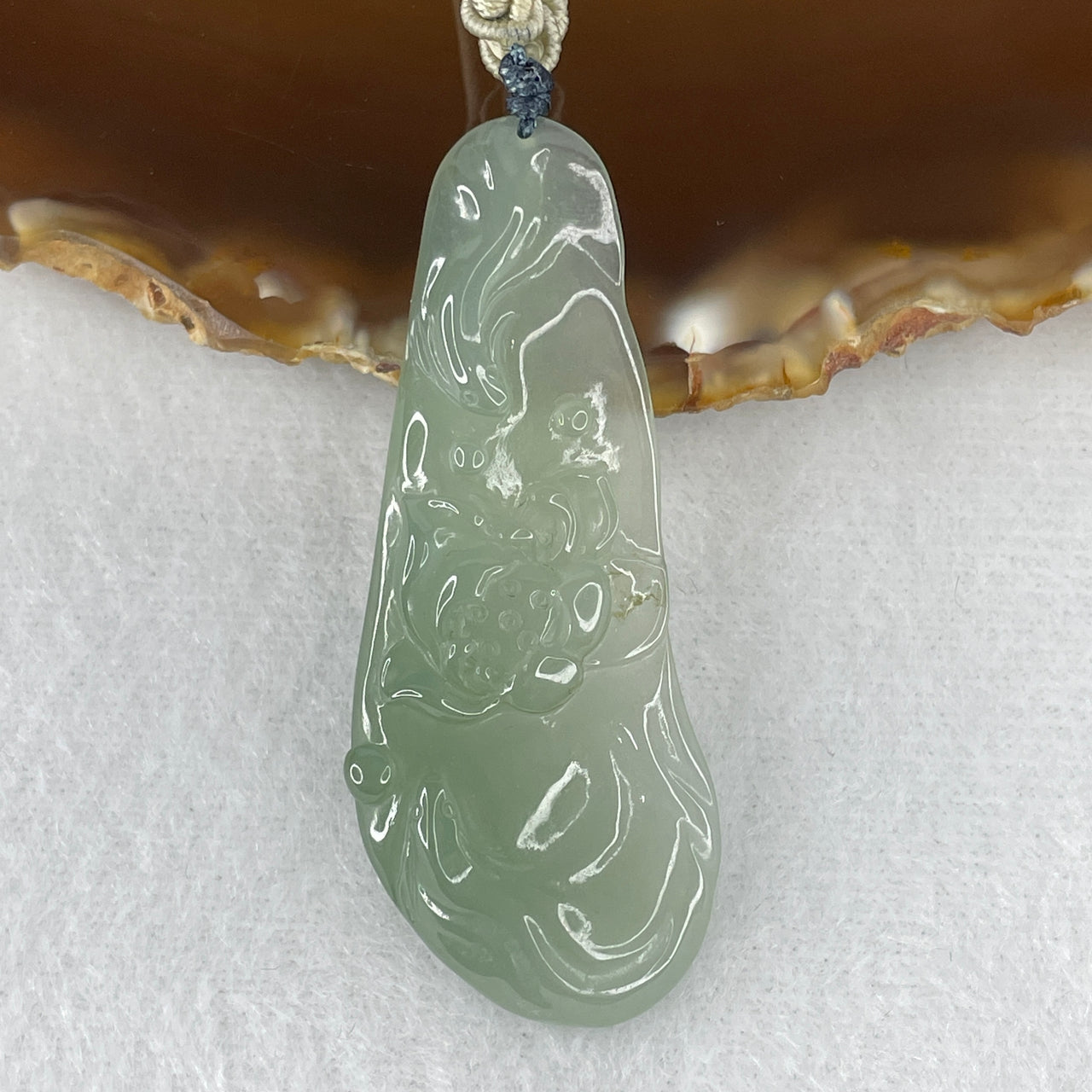 Certified Natural Type A Semi-Icy Green Jadeite Lotus Flower & Twin Fish Pendant | Masterpiece Hand-Carved Myanmar Feicui | Infinite Abundance, Spiritual Purity & Wealth Alignment Amulet (13.13g | 54.0x21.1x5.9mm)