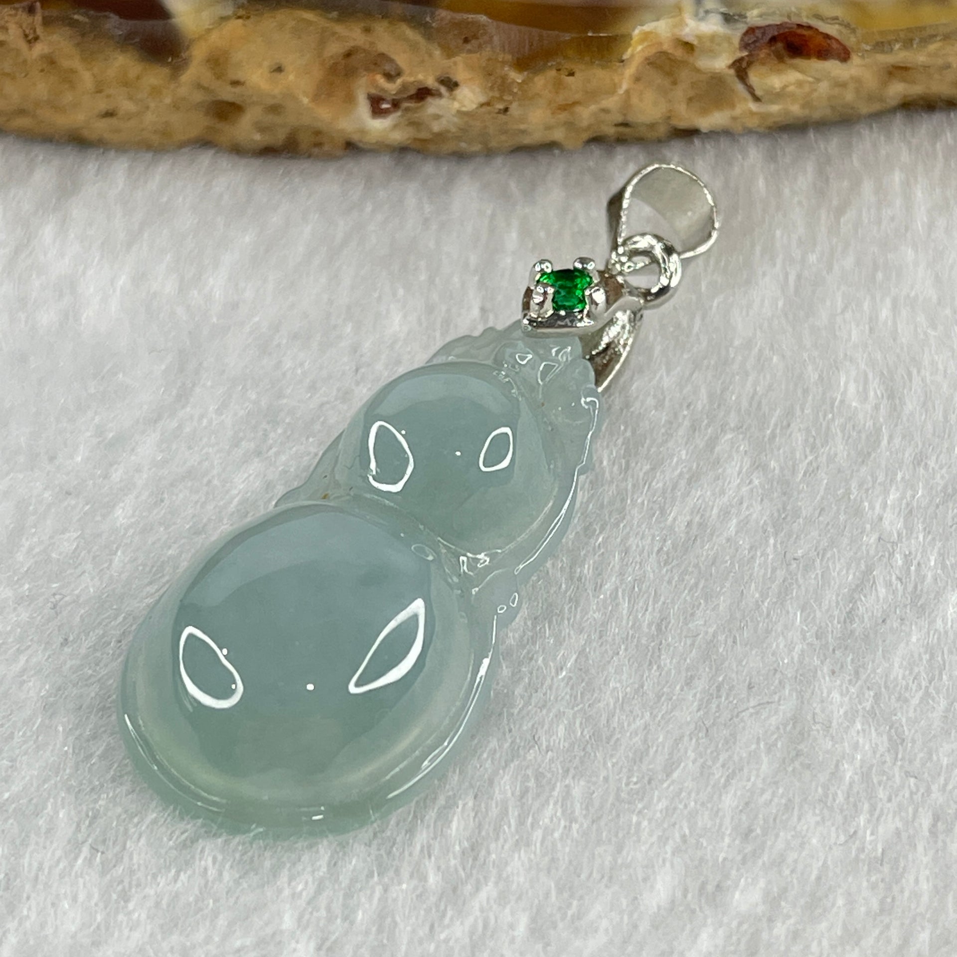 Natural Type A Semi Icy Lavender Jadeite Calabash Hulu Pendant in Stainless Steel Clasp 3.29g 26.8 by 13.9 by 5.7mm - Huangs Jadeite and Jewelry Pte Ltd