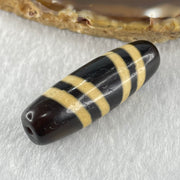 Natural Powerful Tibetan Old Oily Black with Yellowish White Agate 4 Lines Bead Heavenly Master (Tian Zhu) 10.29g 39.2 by 13.0mm - Huangs Jadeite and Jewelry Pte Ltd