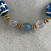 Natural Powerful Tibetan Old Oily Agate Patina Guiren Tairen Human Dzi Bead with Agate Beads Bracelet 22.98g 17cm 15.6 by 12.4mm 3 Dzi Beads - Huangs Jadeite and Jewelry Pte Ltd