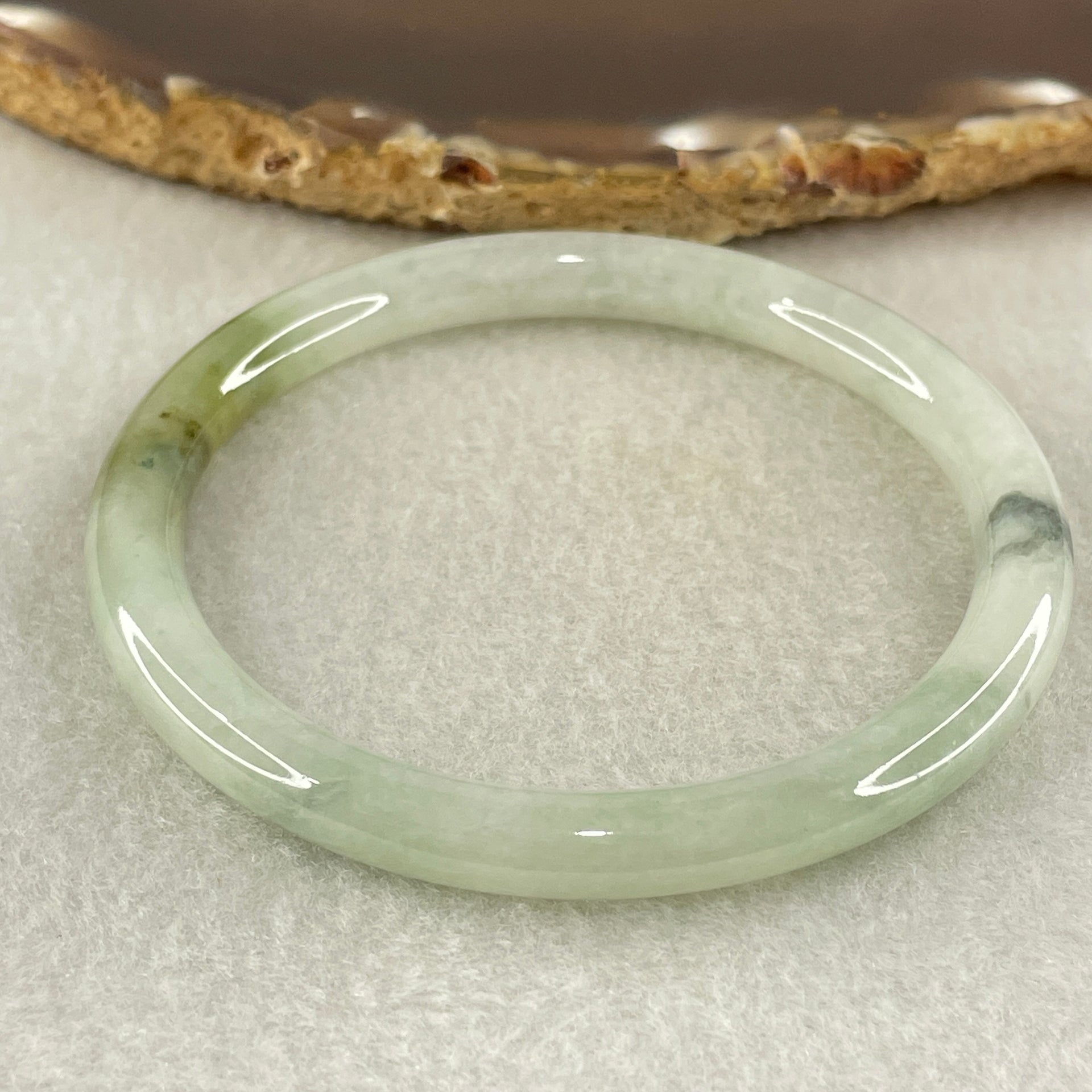 Type A Blueish Green with Brownish Piao Hua Jadeite Bangle Internal Diameter 56.1mm 23.86g 6.7 by 6.9m (Slight Internal Lines) - Huangs Jadeite and Jewelry Pte Ltd