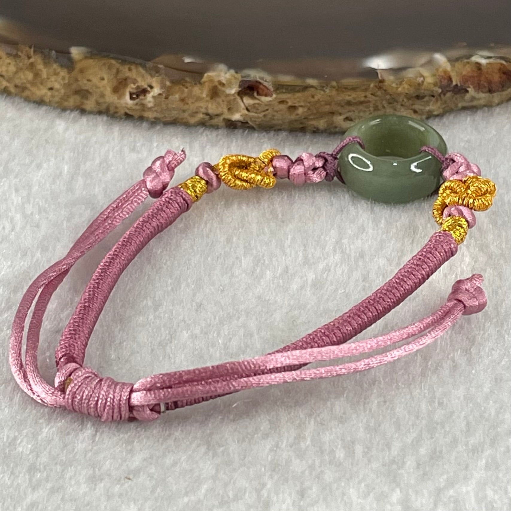 Type A Blueish Green Jadeite Ping An Kou String Bracelet 3.21g 14.9 by 6.7mm - Huangs Jadeite and Jewelry Pte Ltd