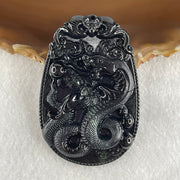 Type A Opaque to Partial Translucent Black Omphacite Jadeite Snake Pendant 24.70g 59.7 by 40.1 by 8.5mm - Huangs Jadeite and Jewelry Pte Ltd