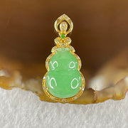 Type A Apple Green Jadeite Hulu and Diamonds 18K Yellow Gold Pendant 2.35g 13.2 by 9.5 by 4.5mm - Huangs Jadeite and Jewelry Pte Ltd