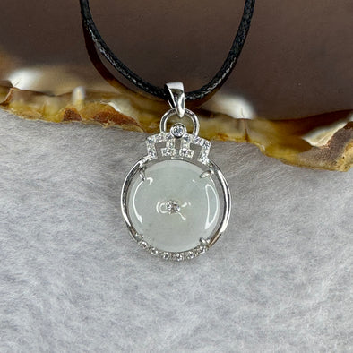 Type A Semi Icy White Jadeite Ping An Kou Donut in 925 Silver Pendant with String Necklace 3.25g 12.8 by 5.3mm - Huangs Jadeite and Jewelry Pte Ltd