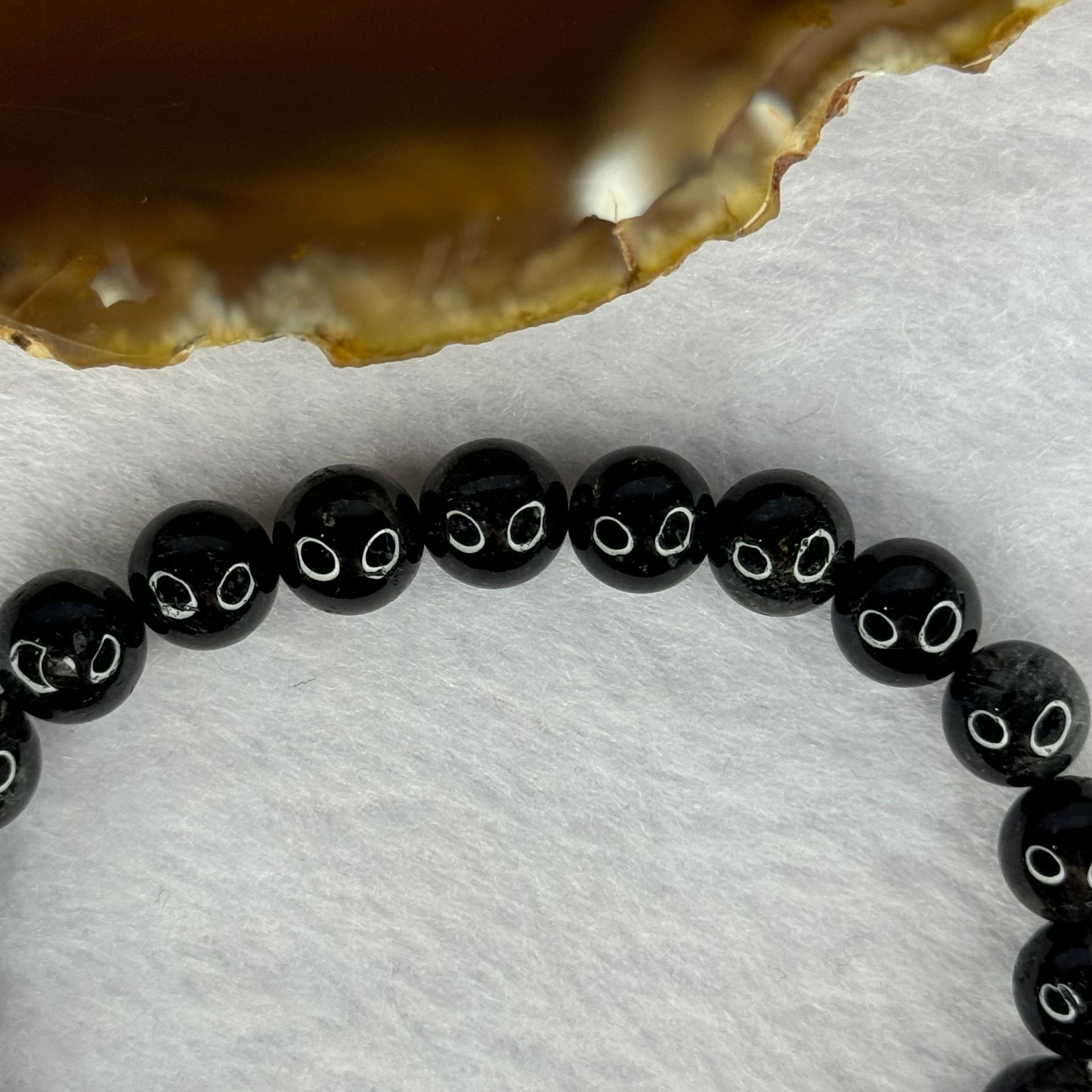Natural Black Rutilated Quartz Beads Bracelet 天然黑发水晶手链 17.54g 15cm 8.4mm 23 Beads - Huangs Jadeite and Jewelry Pte Ltd