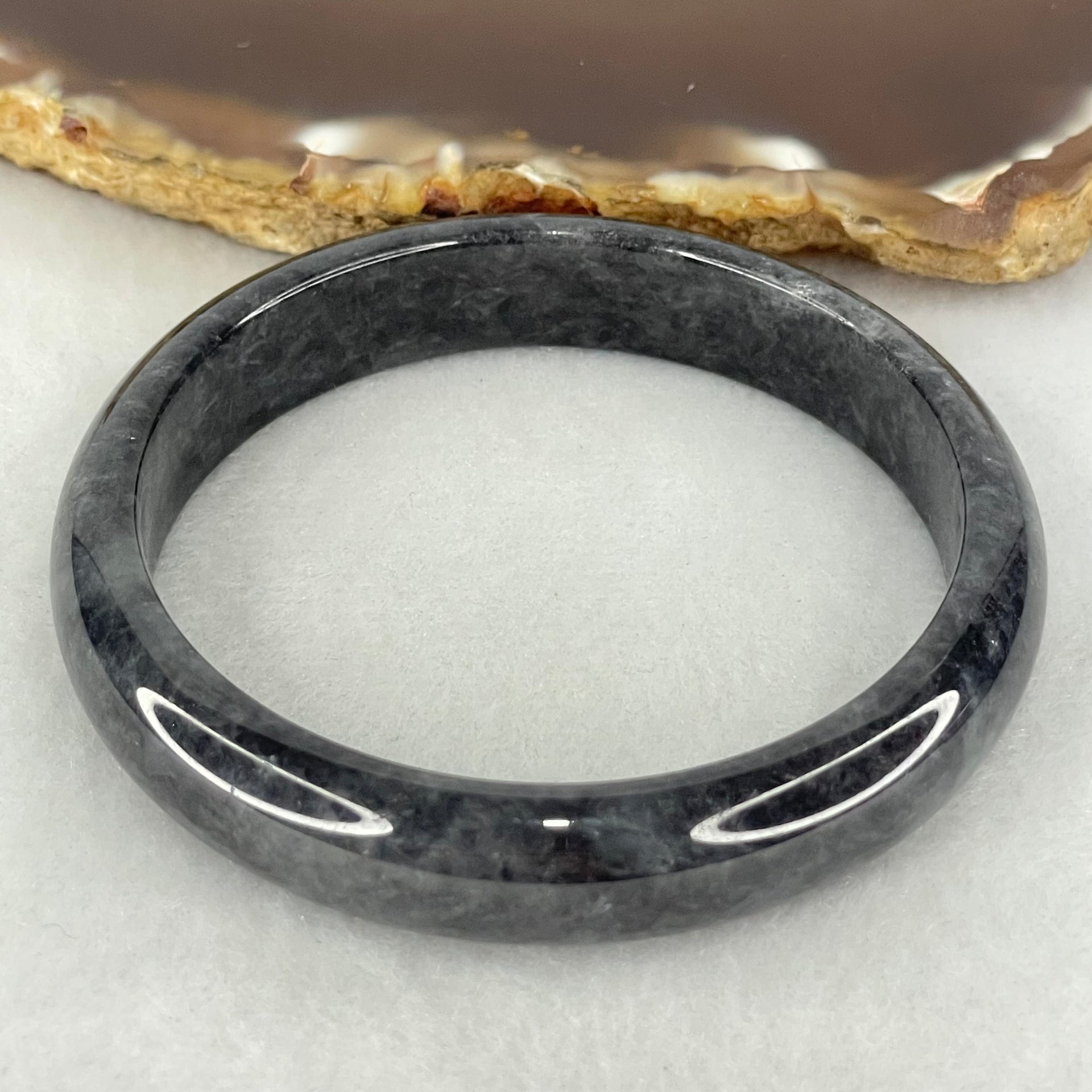 Type A Wuji Grey Black Jadeite Bangle Internal Diameter 52.0mm 32.69g 11.2 by 6.5mm (Very Slight Fine Internal Lines) - Huangs Jadeite and Jewelry Pte Ltd