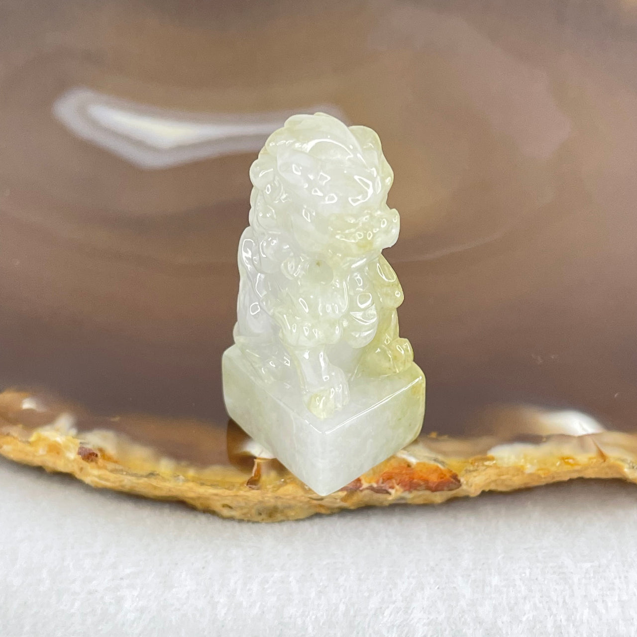 Type A Greyish Lavender and Yellowish Green Jadeite Fu Dog Seal Display 18.16g 37.1 by 16.7 by 14.5mm - Huangs Jadeite and Jewelry Pte Ltd