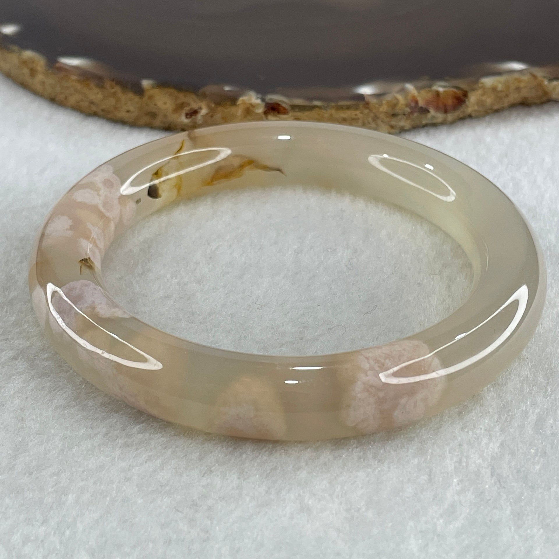 Natural Faint Yellow Flower Agate Bangle 58.92g Internal Diameter 58.8mm 11.8 by 12.3mm (Perfect) - Huangs Jadeite and Jewelry Pte Ltd