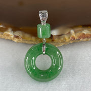 Type A Blueish Green Jadeite Ping An Kou Donut 18.5 by 4.9mm Lulu Tong 5.9 by 6.2mm in 18k White Gold Pendant 3.83g - Huangs Jadeite and Jewelry Pte Ltd