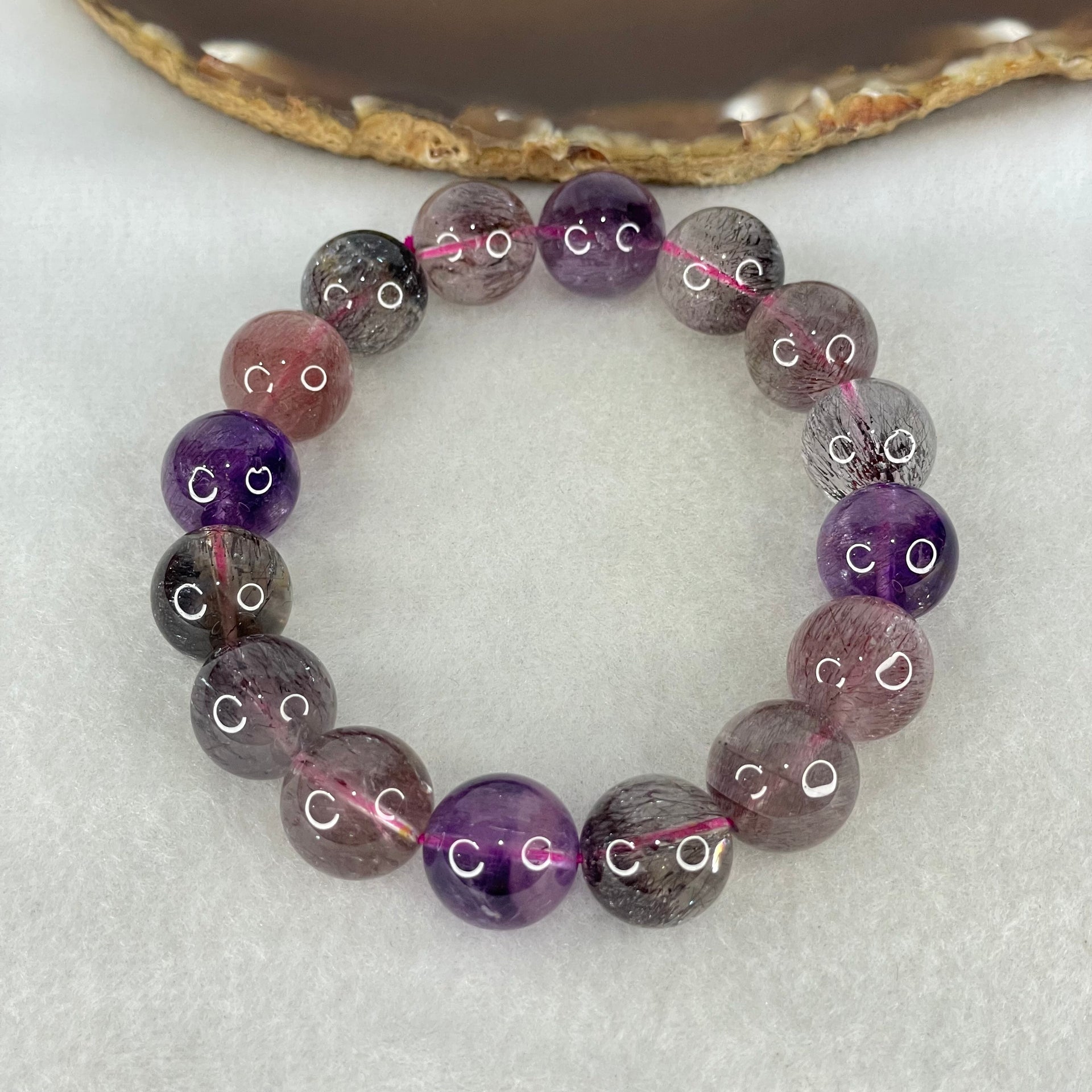 Good Grade Natural Blackcurrant Super 7 Beads Bracelet 57.98g 18.5cm 13.9mm 16 Beads - Huangs Jadeite and Jewelry Pte Ltd