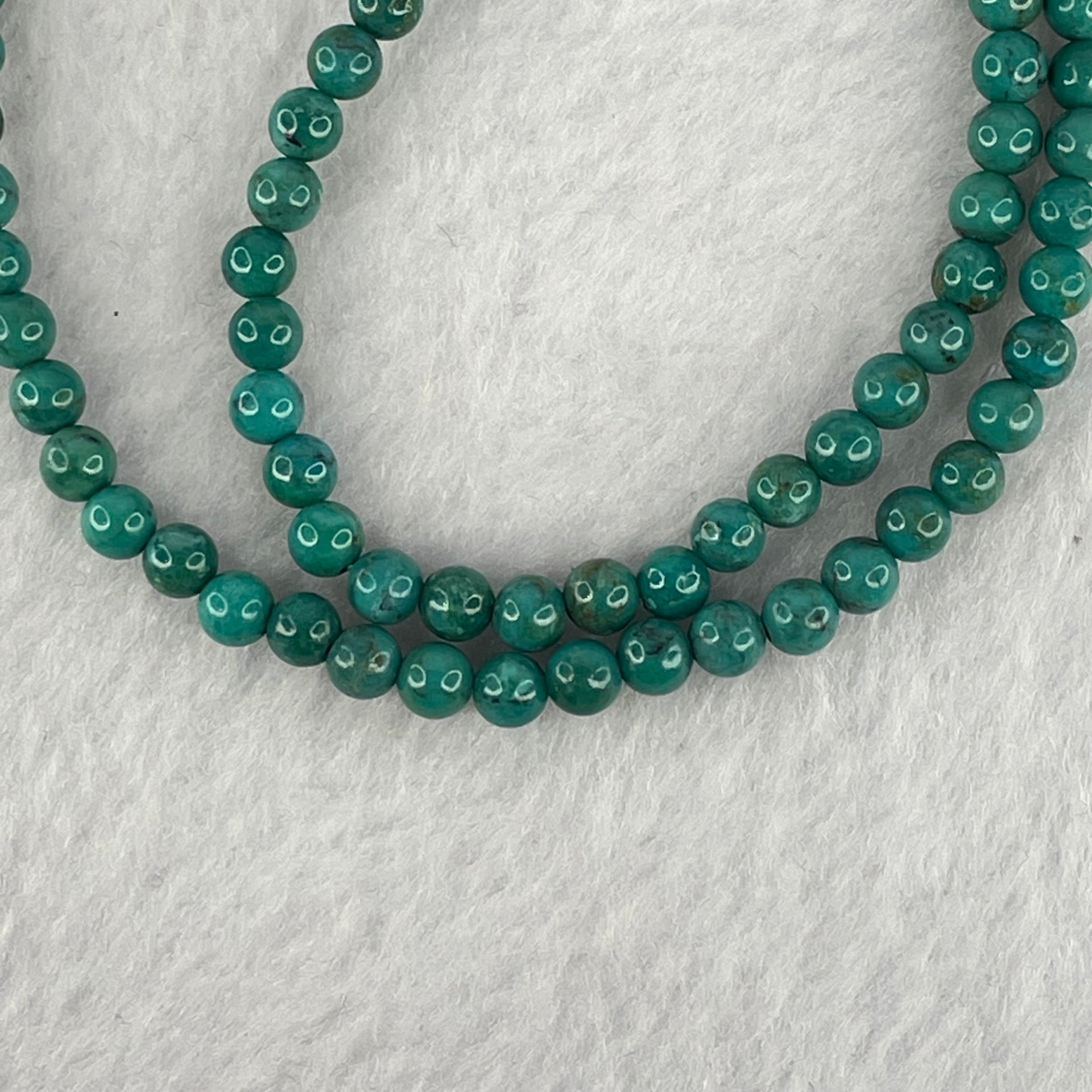 Natural Turquoise Beads S925 Silver Gold Color Necklace 天然绿松石项链 10.48g 40cm 4.5mm 97 Beads - Huangs Jadeite and Jewelry Pte Ltd
