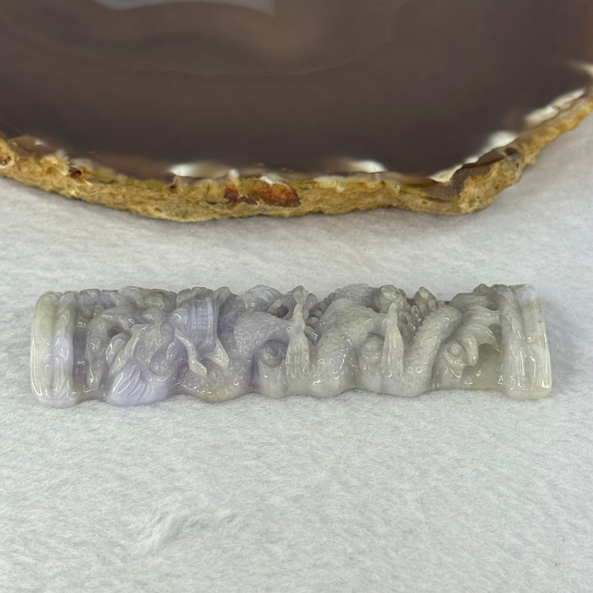 Type A Lavender GreenJadeite Dragon Tower 36.42g 82.1 by 27.5 by 8.5mm - Huangs Jadeite and Jewelry Pte Ltd