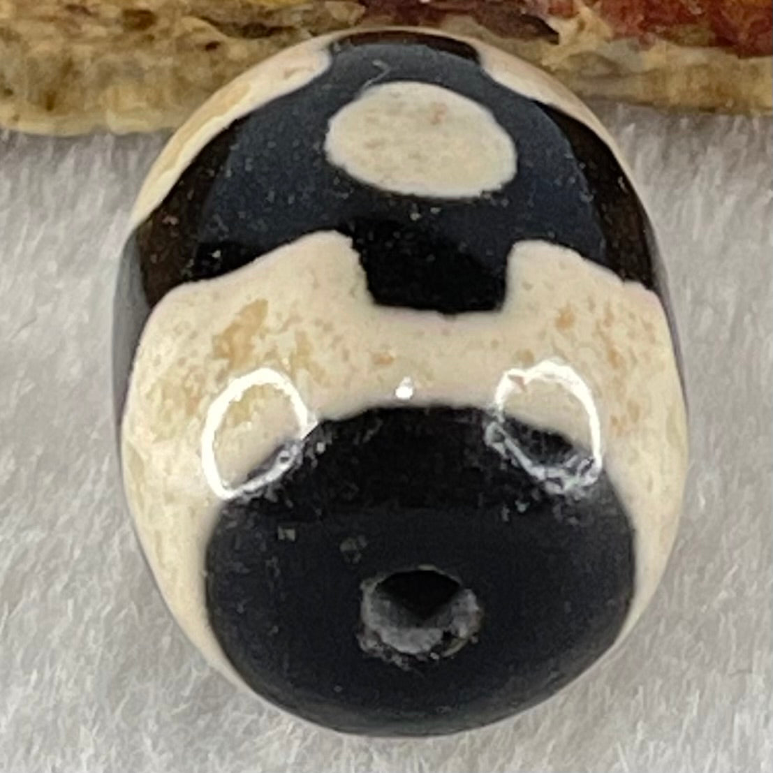 Natural Powerful Tibetan Old Oily Dark Brown With White Agate 3 Eyes Dzi Bead Heavenly Master (Tian Zhu) 三眼天诛 4.91g 17.6 by 13.7mm - Huangs Jadeite and Jewelry Pte Ltd