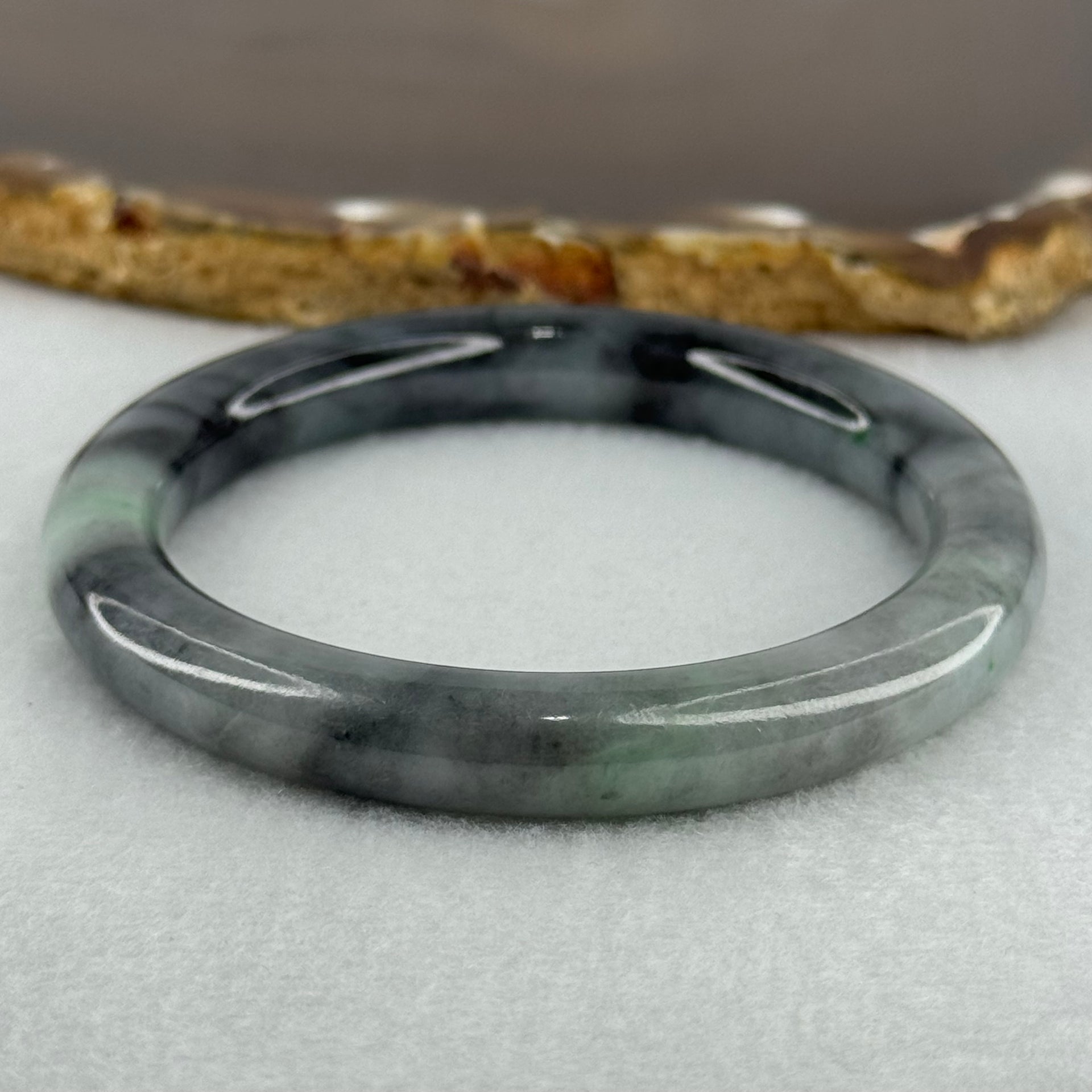 Type A Faint Green and Greyish Black Piao Hua Jadeite Bangle Internal Diameter 50.9mm 35.22g 8.6 by 8.4mm (Very Slight Internal Lines) - Huangs Jadeite and Jewelry Pte Ltd