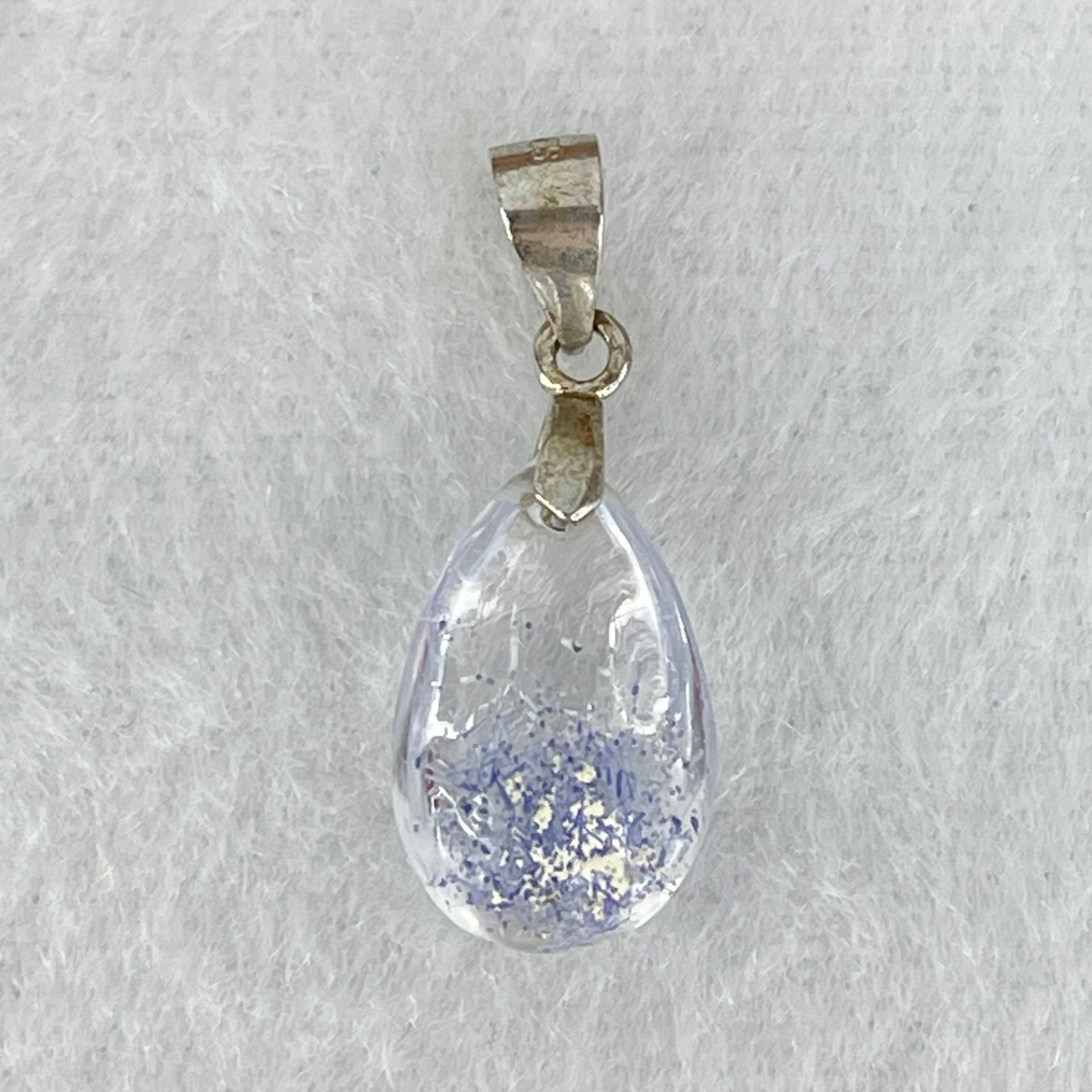 Rare Very Good Grade Natural Blue Dumortierite Rutilated Quartz Teardrop Pendant with S925 Sliver Clasps 1.22g 14.8 by 9.2 by 6.1mm - Huangs Jadeite and Jewelry Pte Ltd