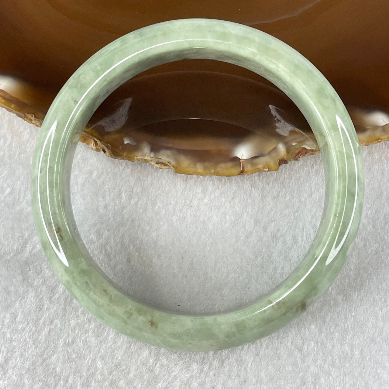 Type A Green Dou Qing Jadeite Bangle 54.06g Internal Diameter 56.8mm 13.4 by 7.7mm (Slight Internal Line) - Huangs Jadeite and Jewelry Pte Ltd