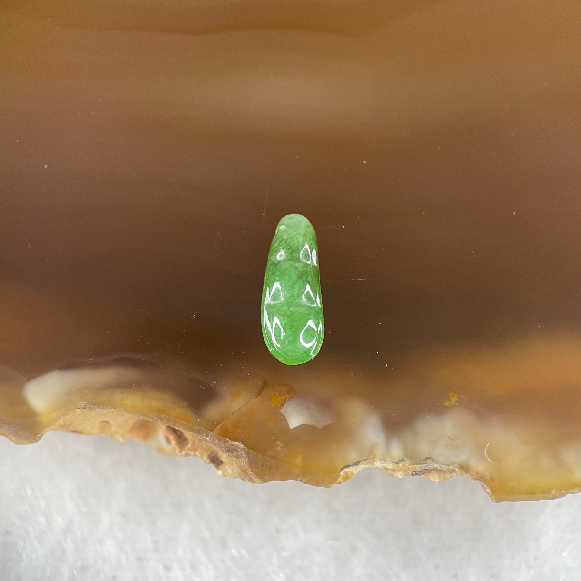 Type A Old Mine Full Green Jadeite Peapod Charm Stone For Setting 0.16g 10.3 by 4.0 by 2.0mm - Huangs Jadeite and Jewelry Pte Ltd