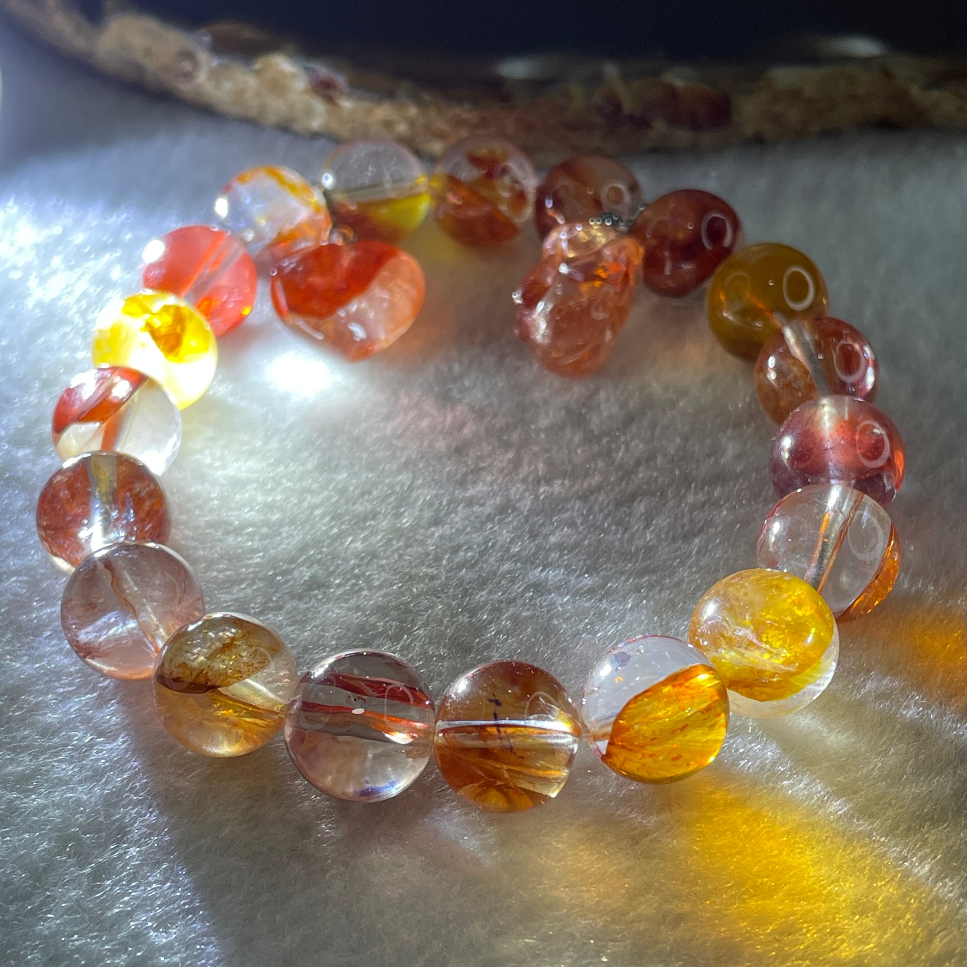 Good Grade Natural Red with Orange Ferruginous Quartz Beads with Heart Shape and Rabbit Charm Bracelet 31.41g 15.5cm 10.2mm 19 Beads - Huangs Jadeite and Jewelry Pte Ltd