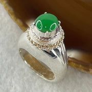 Type A Natural Old Mine Green Jadeite Cabochon 6.8 by 8.5 by 3.0mm Stone for Setting 14.03g (On Silver Ring Mold) US 7.5 HK 16.5 - Huangs Jadeite and Jewelry Pte Ltd