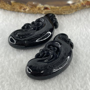 Type A Opaque Black Omphacite Jadeite Dragon 12.51g 42.4 by 20.6 by 8.2mm and Phoenix 13.27g 42.6 by 20.7 by 8.7mm Pair Pendant - Huangs Jadeite and Jewelry Pte Ltd