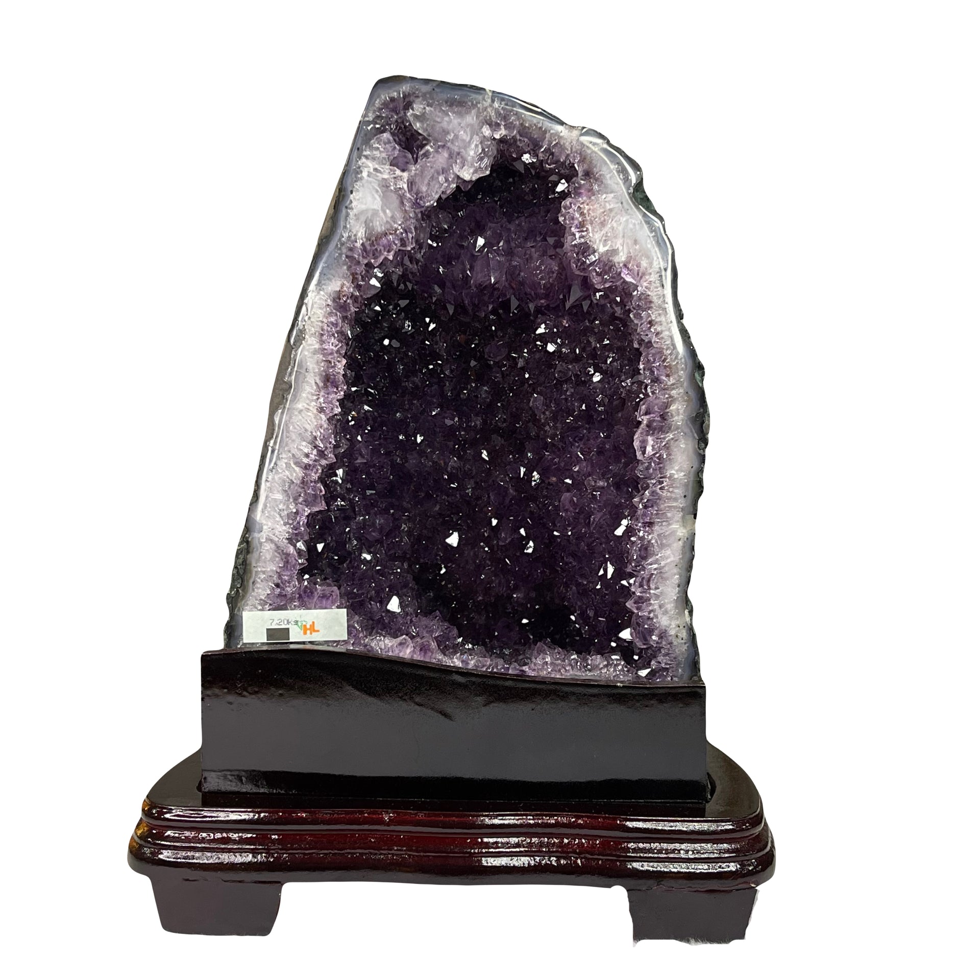 Natural Brazil Amethyst Cave 7.20kg with Wooden Stand 257.0 x 205.0 x 324.0mm - Huangs Jadeite and Jewelry Pte Ltd