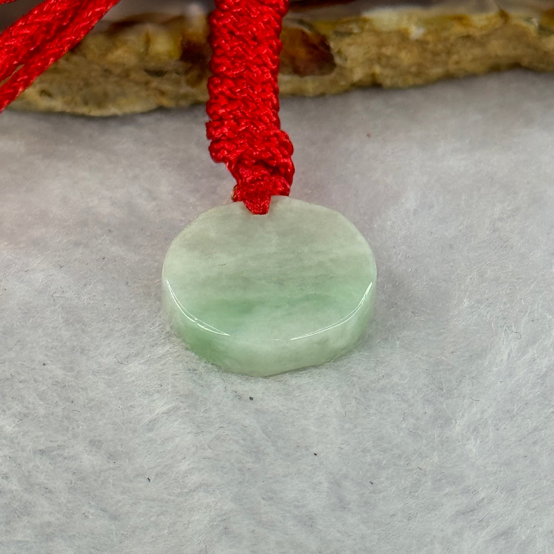Type A Green Jadeite Round Wu Shu Pai Pendent 4.01g 16.7 by 4.6mm - Huangs Jadeite and Jewelry Pte Ltd