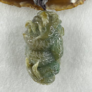 Type A Green with Yellow Patches Jadeite Dragon Pendant 97.19g 57.7 by 34.2 by 34.4mm - Huangs Jadeite and Jewelry Pte Ltd