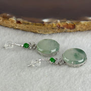 Type A Icy Faint Green with Blueish Green Piao Hua Jade Jadeite Earrings 18k White gold, diamonds and white sapphires 5.08g 33.6 by 14.8 by 5.2mm - Huangs Jadeite and Jewelry Pte Ltd