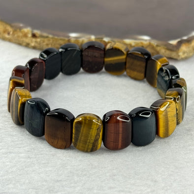 Natural Tiger's Eye Quartz Bracelet 虎眼石手持手链 33.28g 17cm 14.1 by 11.4 by 6.5mm 19 pcs - Huangs Jadeite and Jewelry Pte Ltd
