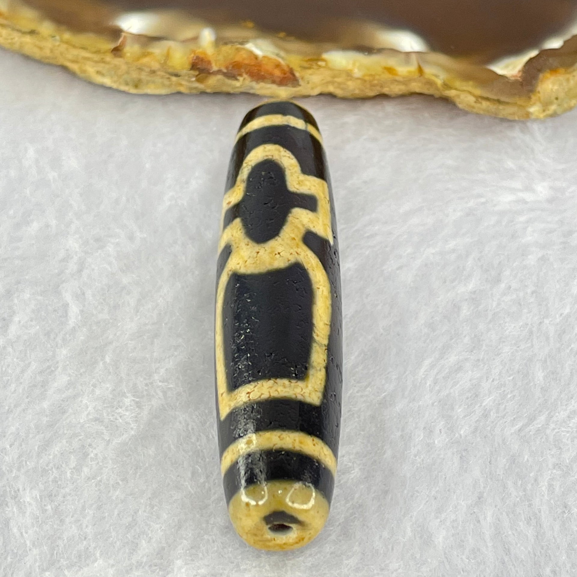 Natural Powerful Tibetan Old Oily Agate Cai Shen with Moon Sun Star Dzi Bead Heavenly Master (Tian Zhu) 财神长天珠 16.79g 58.2 by 13.6mm - Huangs Jadeite and Jewelry Pte Ltd