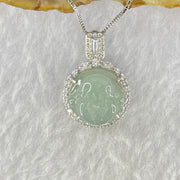 Type A Semi Icy Light Blueish Green Milo Buddha with Crystals in S925 Sliver Pendant and Necklace 6.13g 14.9 by 14.9 by 7.8mm - Huangs Jadeite and Jewelry Pte Ltd