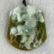 Type A Natural Light with Dark Green Jadeite Wu Cai Shen Zhao Gong Ming God of Wealth with Tiger Pendant 55.47g 53.6 by 47.1 by 4.4mm - Huangs Jadeite and Jewelry Pte Ltd
