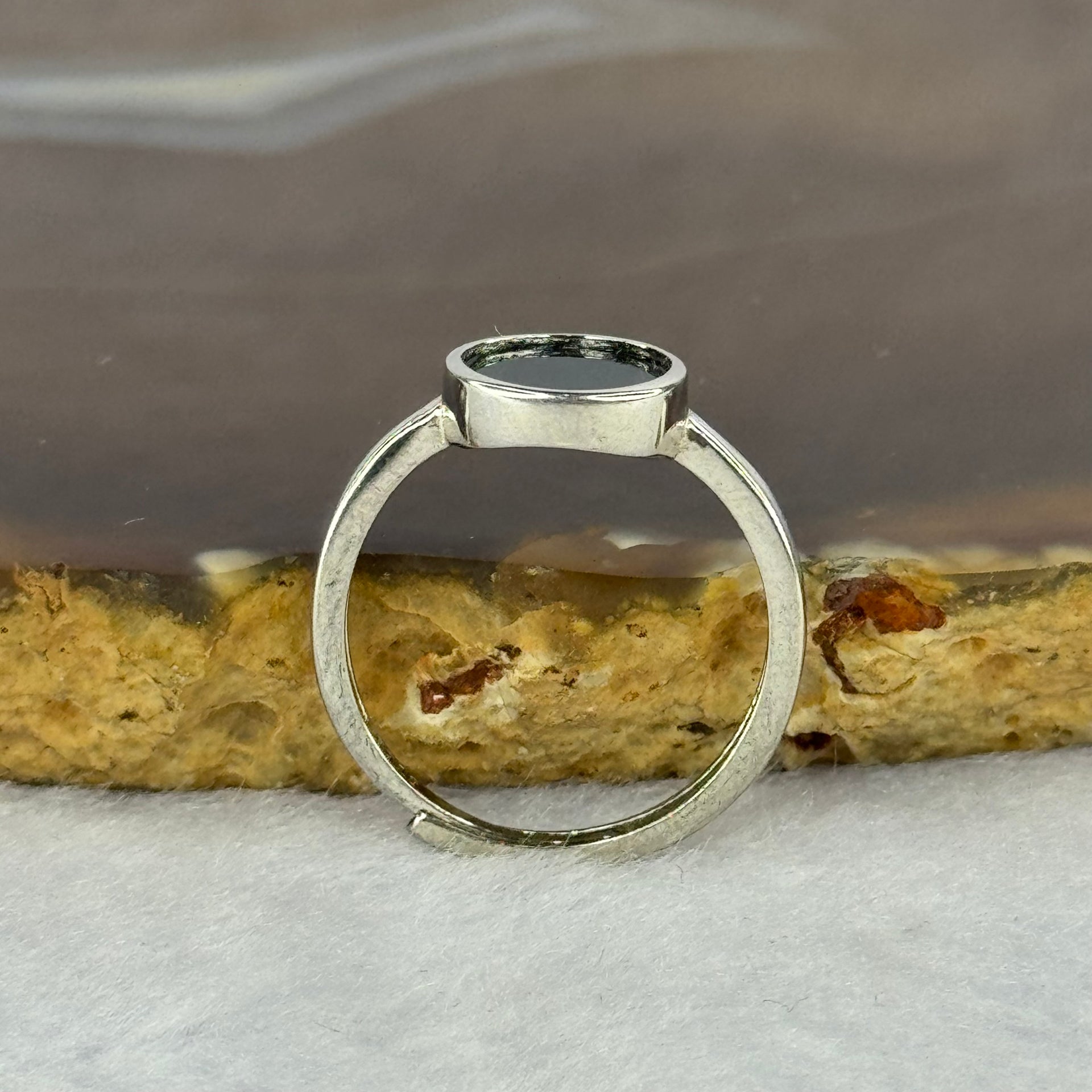 Type A Translucent Black Omphasite Jadeite Round Shape in S925 Sliver Ring (Adjustable Size) 1.51g 8.0 by 2.0mm - Huangs Jadeite and Jewelry Pte Ltd