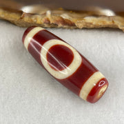 Natural Powerful Tibetan Old Oily Red White Agate One Eye Gold Metal Element Dzi Bead Heavenly Master (Tian Zhu) 一眼金天珠 10.48g 37.6 by 13.2mm - Huangs Jadeite and Jewelry Pte Ltd