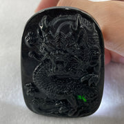 Type A Opaque to Partial Translucent Black Omphacite Jadeite Dragon Pendant 34.19g 66.8 by 45.5 by 9.4mm - Huangs Jadeite and Jewelry Pte Ltd