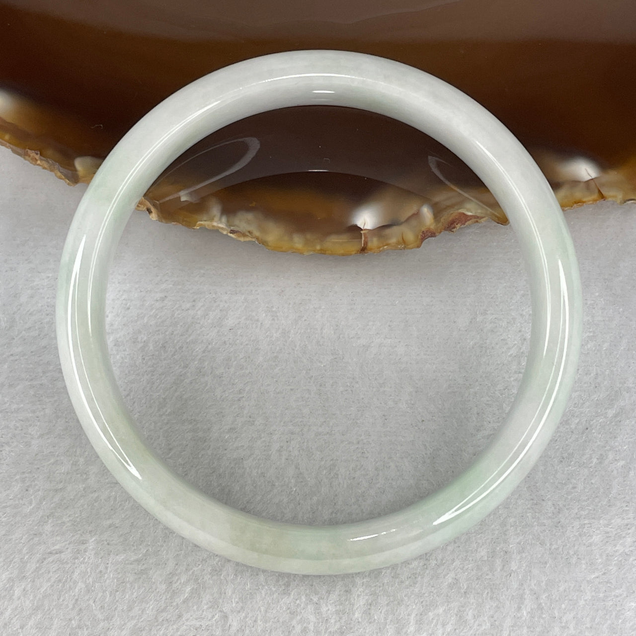 59.8mm Genuine Type A Jadeite Bangle - Large Size Faint Green Natural Jadeite Jewelry - 46.47g Wide Untreated Jade Bracelet for Women 12.7x7.2mm Wide (Slight Internal Lines)