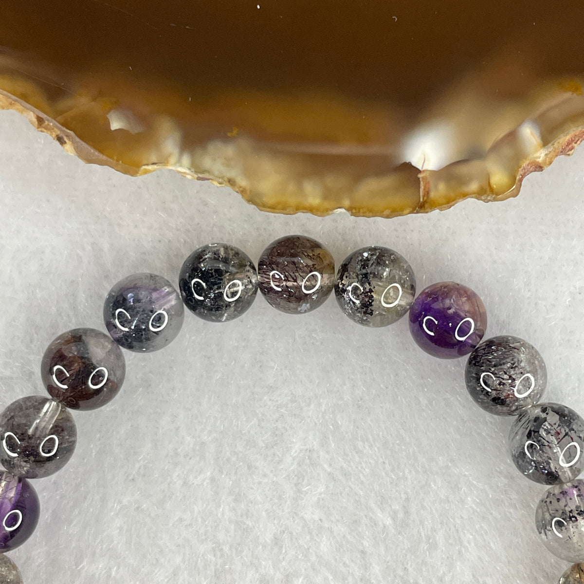 Certified Good Grade Natural Black Super 7 Crystal Beads Bracelet | 15.5cm Petite Strand of 26 Beads 7.3mm (13.63g | Supreme Root Grounding, Manifestation & Aura Shield)
