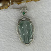 Type A ICY Blueish Green Jadeite Leaf with Crystals in Sliver Necklace 5.54g 27.7 by 15.8 by 2.2mm - Huangs Jadeite and Jewelry Pte Ltd